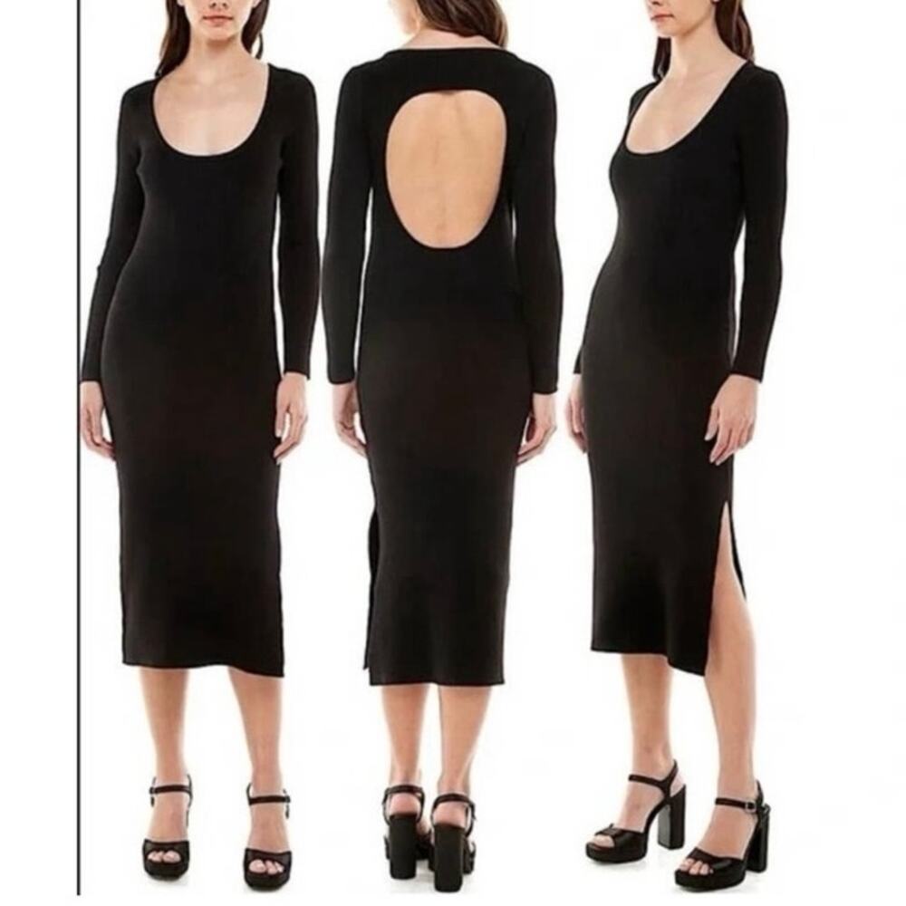 WAYF Walker Cutout Slit Dress - Medium - Black Knit Sweater Dress NWOT